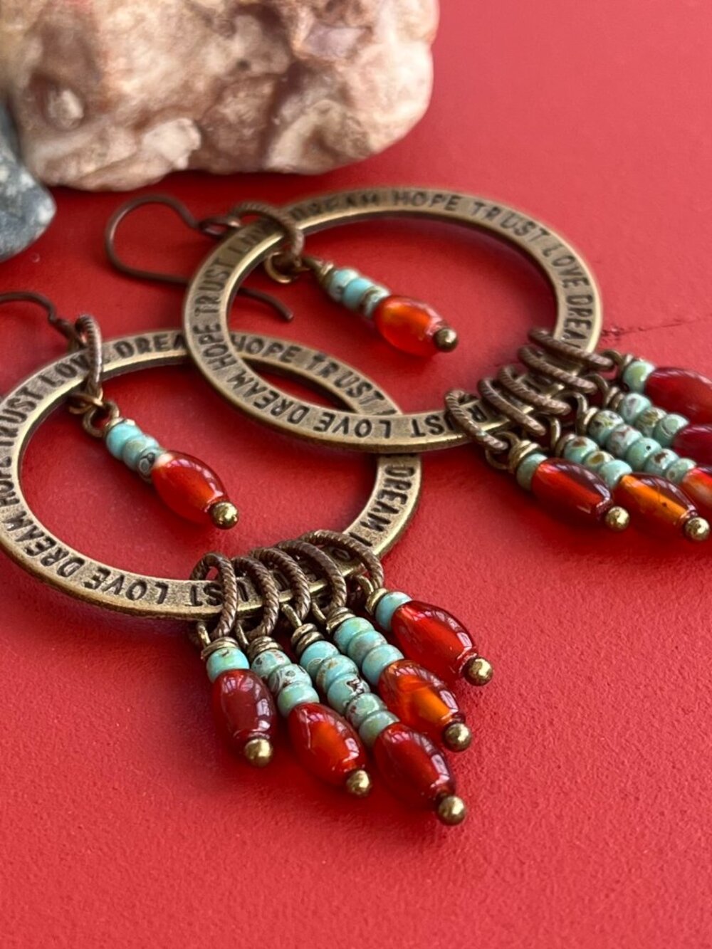 Carnelian and Turquoise Picasso Dangle Earrings | Southwestern | Inspirational - Picture 6 of 8